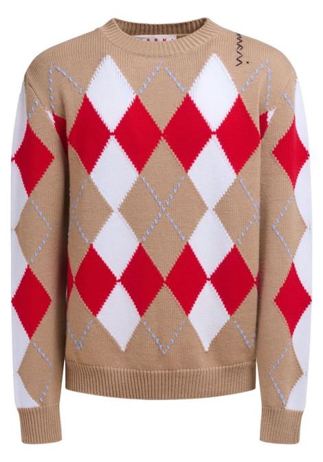 argyle sweater man beige MARNI | GCMG0438Q2 UFW618ARW74